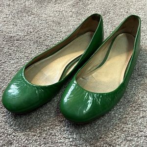 Bright green patent leather flats